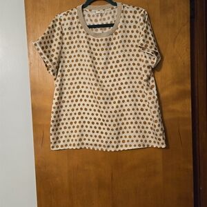 Oltre White & Rust Colored Polka Dot Short Sleeve Top Size 12